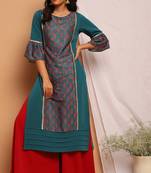 Janasya Green printed crepe kurta