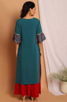 Janasya Green printed crepe kurta 4
