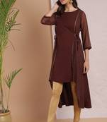 Brown printed crepe kurta