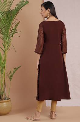 Brown printed crepe kurta 3