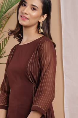 Brown printed crepe kurta 4