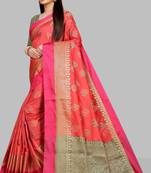 Peach  woven jacquard saree with blouse
