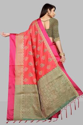 Peach  woven jacquard saree with blouse 2