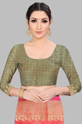 Peach  woven jacquard saree with blouse 3