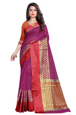 Purple woven jacquard saree with blouse 1