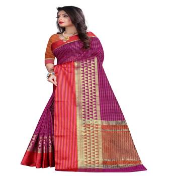 Purple woven jacquard saree with blouse 4