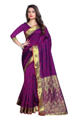 Purple woven silk saree with blouse 1