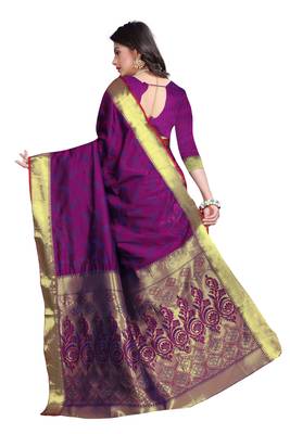 Purple woven silk saree with blouse 2