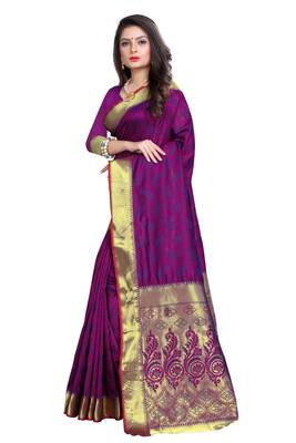 Purple woven silk saree with blouse 4