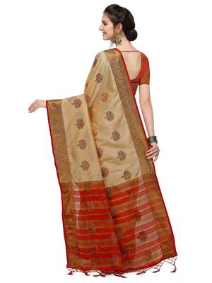 Beige Woven silk blend saree with blouse 2