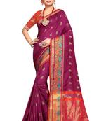 Purple woven cotton silk saree with blouse