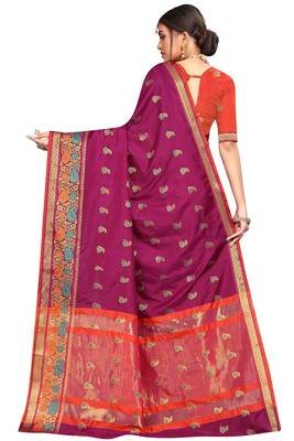 Purple woven cotton silk saree with blouse 2