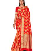 Red Woven Silk Blend Saree With Blouse