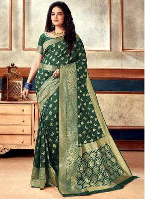 Green Semi Silk Jacquard Work Designer Saree with blouse 1