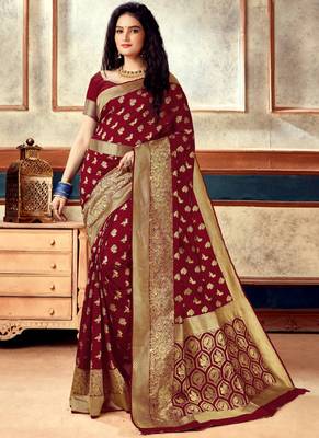 Maroon Semi  Silk Jacquard Work Designer Saree with blouse 1