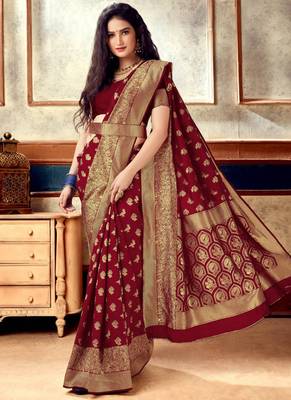 Maroon Semi  Silk Jacquard Work Designer Saree with blouse 2