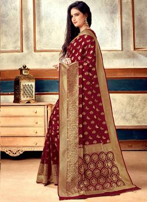 Maroon Semi  Silk Jacquard Work Designer Saree with blouse 3