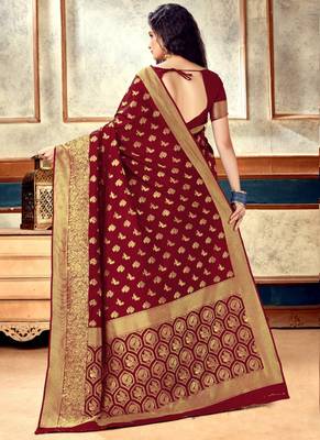 Maroon Semi  Silk Jacquard Work Designer Saree with blouse 4