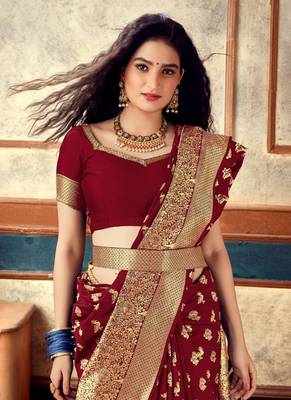 Maroon Semi  Silk Jacquard Work Designer Saree with blouse 5