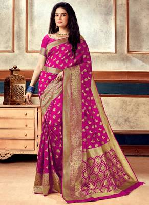Pink Semi Silk Jacquard Work Designer Saree with blouse 1