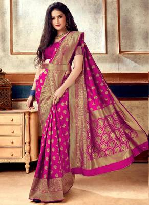 Pink Semi Silk Jacquard Work Designer Saree with blouse 2