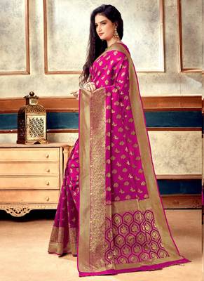 Pink Semi Silk Jacquard Work Designer Saree with blouse 3