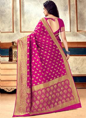 Pink Semi Silk Jacquard Work Designer Saree with blouse 4