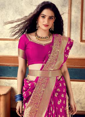 Pink Semi Silk Jacquard Work Designer Saree with blouse 5