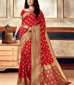 Red Semi Silk Jacquard Work Designer Saree with blouse