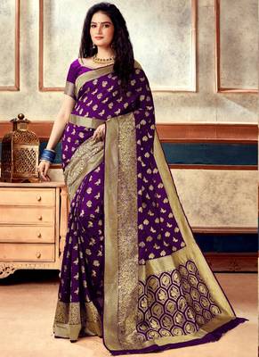 Wine Semi Silk Jacquard Work Designer Saree with blouse 1