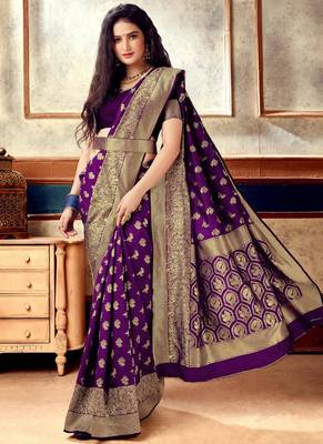 Wine Semi Silk Jacquard Work Designer Saree with blouse 2