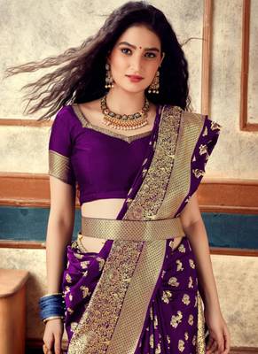 Wine Semi Silk Jacquard Work Designer Saree with blouse 5