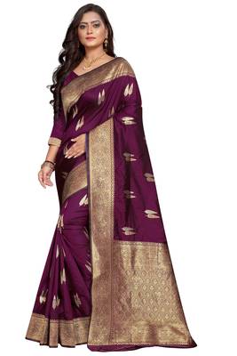 Purple woven art silk sarees saree with blouse 1