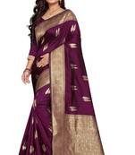 Purple woven art silk sarees saree with blouse