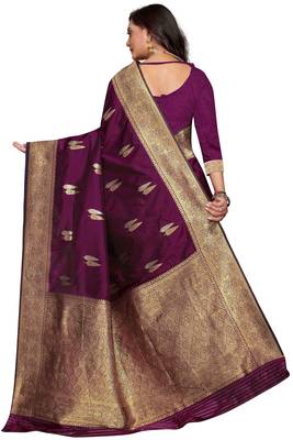 Purple woven art silk sarees saree with blouse 2