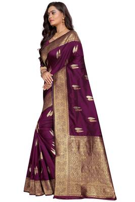 Purple woven art silk sarees saree with blouse 4