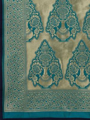 Blue woven silk blend saree with blouse 4