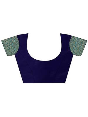 Blue woven silk blend saree with blouse 5