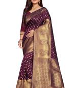 Purple woven art silk saree with blouse