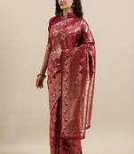 Wine Semi Silk Weaving Jacquard Work Designer Saree