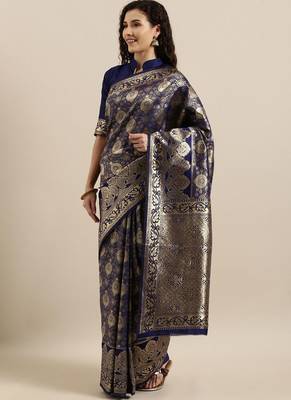 Navy Blue Semi Silk Weaving Jacquard Work Designer Saree 1