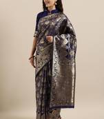 Navy Blue Semi Silk Weaving Jacquard Work Designer Saree