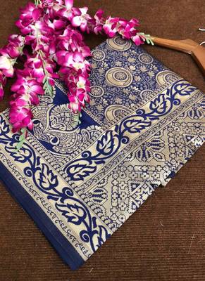 Navy Blue Semi Silk Weaving Jacquard Work Designer Saree 2