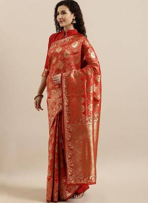 Red Semi Silk Weaving Jacquard Work Designer Saree 1