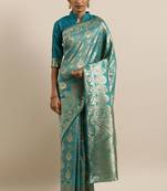 Turquoise Semi Silk Weaving Jacquard Work Designer Saree