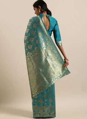 Turquoise Semi Silk Weaving Jacquard Work Designer Saree 2