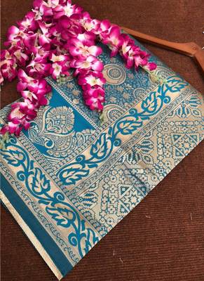 Turquoise Semi Silk Weaving Jacquard Work Designer Saree 3