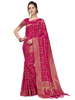 magenta woven art silk saree with blouse 1