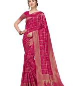 magenta woven art silk saree with blouse