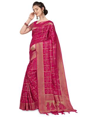 magenta woven art silk saree with blouse 2